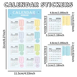 2026 Monthly Calendar Stickers in Pastel Macaron Colors, Size 21x11.5cm for Planners