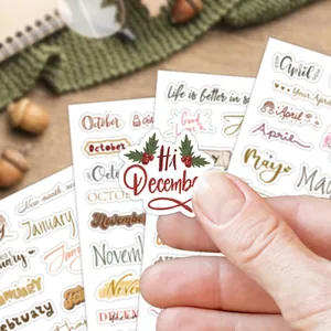 Autocollants de calendrier mensuel artistique avec lettrage manuscrit pour scrapbooking