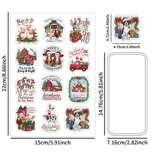 Christmas farm animal stickers set with barn elements for holiday gift bag decoration