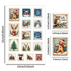 Set de pegatinas navideñas con ilustraciones invernales de renos y hombres de jengibre