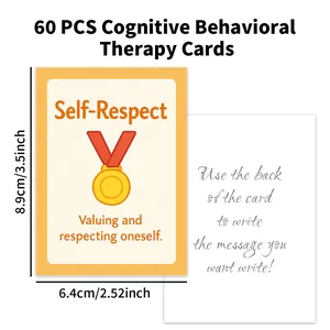 Set of 60 DBT therapy cards for kids, 3.5x2.5 inch size shown on white background