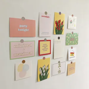 Aesthetic tulip and geometric art cards for wall decor set on a white grid