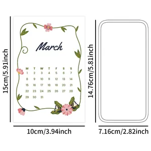 Detailed size chart for minimalist March 2026 floral calendar and decorative wall card