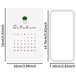 Kalenderkaart oktober 2026 met cactusontwerp en afmetingen voor muurdecoratie