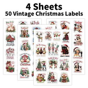 Vintage Christmas Stickers For Gift Wrapping Festive Farm Animal Pin Up Girl Self Adhesive Party Decoration Label Tags
