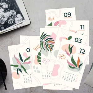 2026 minimalist wall calendar cards with botanical illustrations on grey stone texture