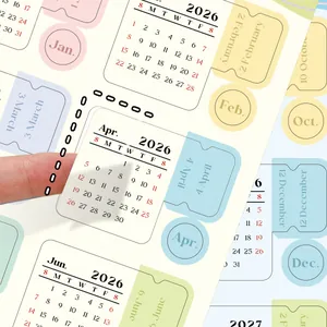 2026-2027 Minimalist Calendar Index Stickers for planners, macaron colored writing tabs