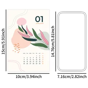 Minimalist 2026 botanical calendar card with plant illustration and 15x10cm frame dimensions