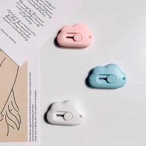 Set of 3 cloud-shaped mini utility knives in pink, blue, and white colors for parcel opening