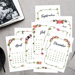 Minimalist 2026 floral calendar cards featuring hand-drawn vines for wall decoration