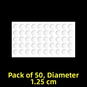 Detail showing 50 white round adhesive stickers with 1.25cm diameter on black background