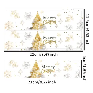 Kerst waterfles etiketten met Merry Christmas groet en boompatronen, maat 22x5cm