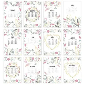 Set van 12 minimalistische bloemen kalenderkaarten 2026 voor esthetische wanddecoratie