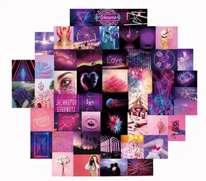 Lot de 50 photos murales rose néon et violet pour décoration de chambre esthétique