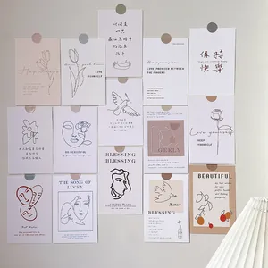Nordic INS Style Wall Decor Cards Set Minimalist Line Art Flower Figure Postcards For Room Dorm Decor Aesthetic Background Paper