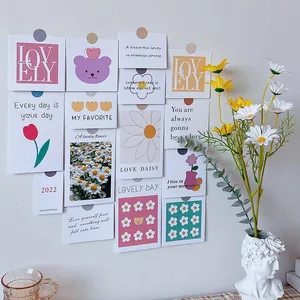 Wall decoration set featuring Korean style floral cards and cute bear illustrations