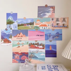 Artistic set of 15 scenic wall postcards with global landmarks for home wall decor
