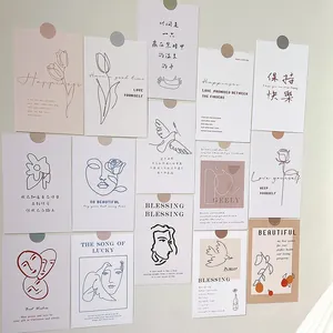Set of 15 Nordic INS style wall decor cards with minimalist floral and abstract line art