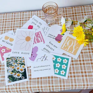 Floral aesthetic wall decor cards with daisy patterns on checkered background