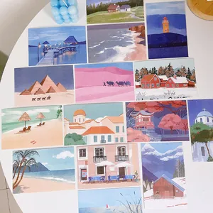 Set of 15 hand-painted world landscape postcards for aesthetic room wall decoration