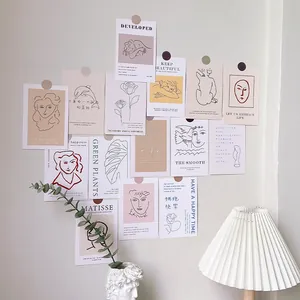 Set of 15 Nordic style decorative cards with minimalist line art and Morandi colors