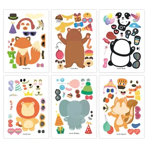 Autocollants de Visage d'Animal DIY Activité de Dessin Animé pour Enfants Thème de la Forêt Décoratif Papeterie Éducative