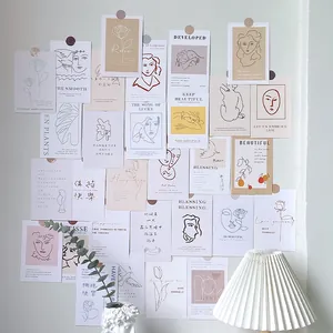 Nordic INS style wall decoration card set with abstract portraits and minimalist floral designs