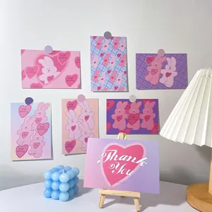 Lot de Cartes Postales Décoratives Lapin Coeur Rose Style Coréen Ins Mignon Lapin Dessin Animé Décoration Murale Papeterie