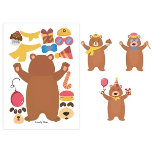 Détails de planches stickers ours DIY avec visages et accessoires variés pour enfants