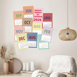 2026 Jaarkalender Kaartenset met Kleurrijk Ruitpatroon voor Moderne Wanddecoratie