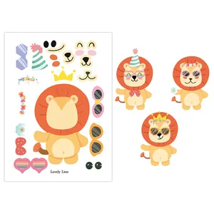 Autocollants de lion DIY avec diverses expressions faciales et accessoires pour enfants
