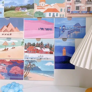 Artistic landscape postcard set of 15 pieces arranged on a wall for room decoration
