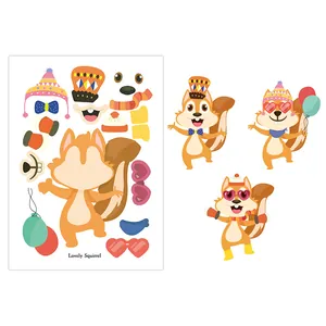 Set d'autocollants écureuil DIY avec chapeaux et écharpes colorés pour loisirs créatifs enfant