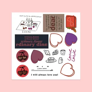 Detailed view of pink heart aesthetic stickers for journals and laptops with hand-drawn art