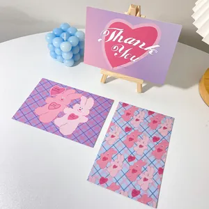 Lot de 3 cartes postales lapin rose et cartes de remerciement pour décoration murale esthétique