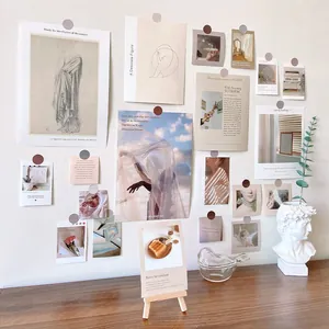 Minimalist aesthetic wall decor art card set with vintage prints and wood holder