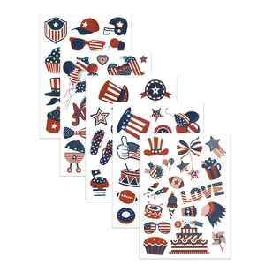 5-sheet USA Independence Day stickers featuring patriotic hats, eagle, and 4th of July motifs