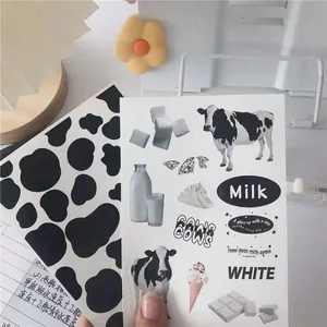 Aesthetic cow print and milk illustration waterproof stickers for DIY journal decor