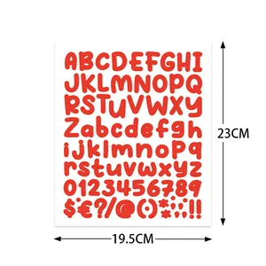 Red DIY cartoon alphabet and number sticker sheet for personalized mugs and parties