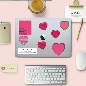 Pink heart stickers for laptop and journal featuring aesthetic romantic designs