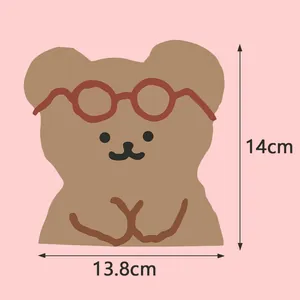 Cute brown bear cartoon mouse pad with red glasses 14cm size on pink background