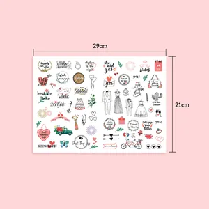 Wedding planner sticker set featuring bridal icons and floral designs in 29x21cm size
