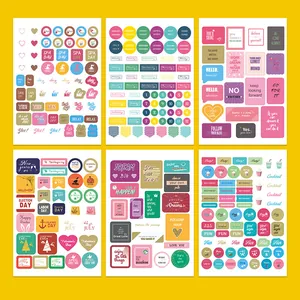 Detailansicht von 6 Blatt bunten Planer-Aufklebern mit Monats- und Wochenkalender-Themen