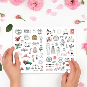 266-piece German wedding planner stickers with hand-drawn floral and ring motifs