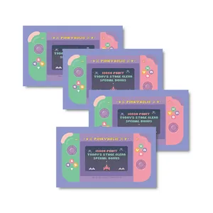 Close-up of four Y2K retro game console stickers with pixel art in soft pastel tones