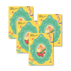 Detail of vintage angel Cupid stickers with mint green photo frame and rainbow accents