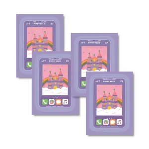 Detailed view of four Purple Smartphone Frame Stickers with Pinky Holic castle design