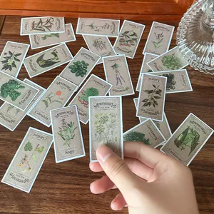 Vintage botanical apothecary sticker set featuring herbal illustrations on dark wood