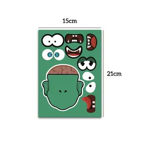 DIY zombie puzzle sticker set for Halloween, green cartoon character design, 15x21cm size