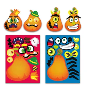 DIY Halloween pumpkin sticker set with various funny facial expressions for kids' party